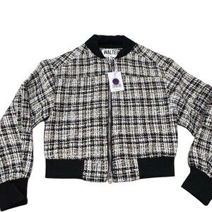 Walter Baker Raina Short Zip Jacket XS Montauk Tweed Black/White NWT MSRP $248